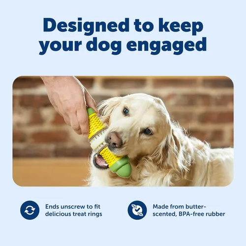 Vista 3 de PetSafe Busy Buddy Cravin Corncob - Juguete para masticar, sin BPA, con aroma a mantequilla de goma, rompecabezas interactivo para mascotas