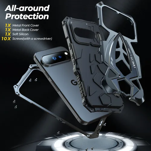 Vista 5 de Lunivop Funda para Google Pixel 10 Pro Case/Pixel 10 6.3 '' Metal Hard Phone Case Case Case para tornillo con protección de cámara Heavy Duty Negro