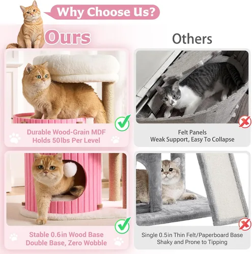 Vista 7 de Árbol Moderno para Gatos de Interior Grande para Adultos, Torre de Árbol para Gatos de 36 Pulgadas de Altura con Postes Rascadores, Cálido Refugio