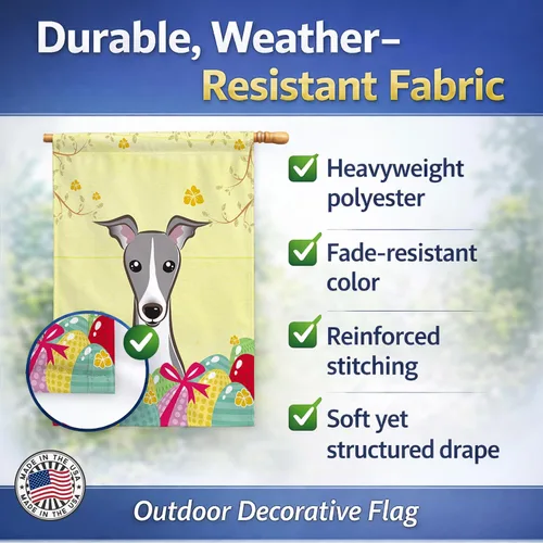 Vista 446 de Caroline's Treasures BB1923GF Bandera decorativa para jardín con diseño de Border Collie, para caza de huevos de Pascua, para jardín, jardín, patio