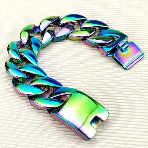 Vista 5 de Pulsera de acero inoxidable 316L con acabado de arco iris enorme de 0.945 in