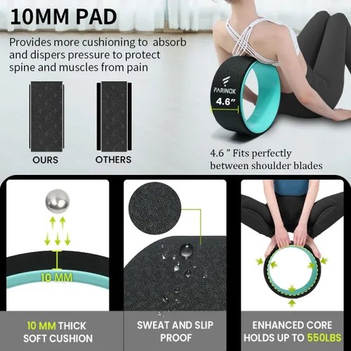 Vista 2 de Yoga Wheel for Stretching & Flexibility to Help Back Aches & Tension, Deep Tissue Muscle Massage. Back Roller Wheel with Extra Cushion, Wider &