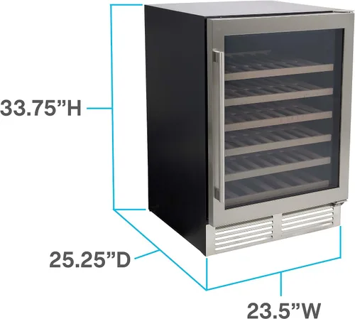 Vista 6 de Avanti Wine Cooler Designer Series Refrigerador de bebidas, capacidad de 51 botellas con 6 estantes extraíbles de madera, puerta de vidrio de doble