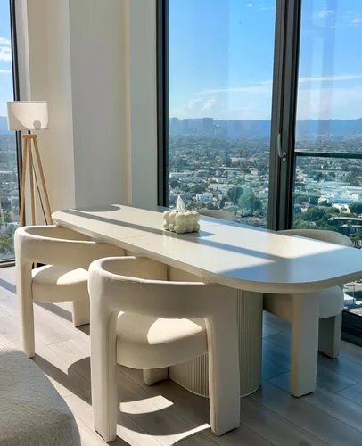 Vista 38 de Silla moderna de comedor en barril, silla de cocina acentuada tapizada en cuero sintético con brazos, silla lateral cómoda para sala de blanco