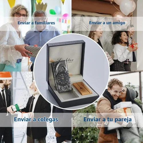 Vista 7 de GADATOP Encendedor eléctrico recargable a prueba de viento, encendedor de plasma con alivio de delfines 3D, reloj integrado con luz LED para uso