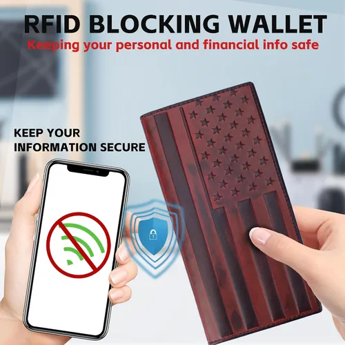 Vista 4 de Billeteras occidentales para hombres, cartera de chequera Rodeo para vaqueros, billetera larga plegable para hombre, tarjetero con bloqueo RFID