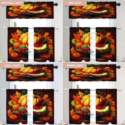 Vista 524 de Shrahala Orange Autumn Autumn Blackout Curtain Tiers, Fall Kitchen Valance Light Blocking Tier Drapes with Rod Pocket, 2 Pack 26 X 24 in