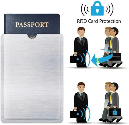 Vista 4 de Funda de bloqueo RFID antirrobo para tarjeta de crédito y pasaporte con bolsillo para billetera, para proteger tu valiosa información del robo