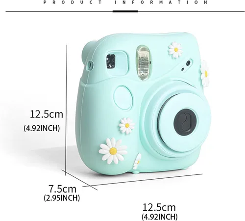 Vista 3 de Funda de silicona para Fujifilm Instax Mini 7+7 Plus piel de cámara instantánea, funda protectora con correa de hombro ajustable