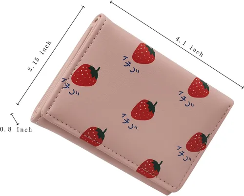 Vista 2 de Cartera pequeña y bonita para mujeres y adolescentes cartera de cuero Kawaii Stawberry regalos para hija hermana y amigas rosado Pink Strawberry