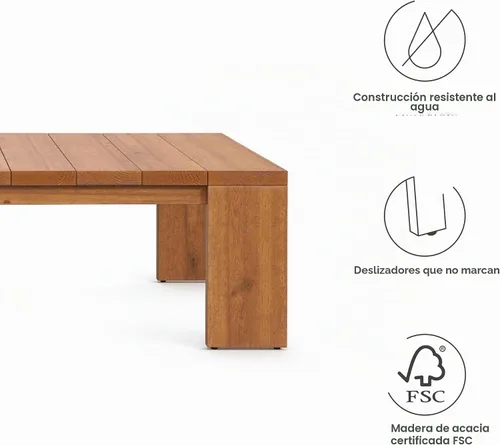 Vista 8 de Modway Tahoe - Mesa de centro rectangular de madera de acacia para exteriores en color natural, ideal como mesa de centro de jardín o mesa de porche