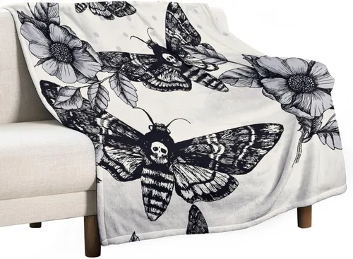 Vista 20 de Manta gótica de franela de polilla abstracta, mágica, bohemia, mariposa, esqueleto, luna, estrellas, manta estética para hombres, mujeres, niñas
