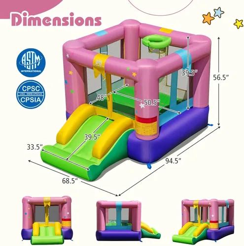 Vista 5 de BOUNTECH Casa inflable de rebote para niños de 3 a 12 años para interiores y exteriores con soplador de 480 W, área de salto, tobogán, juego