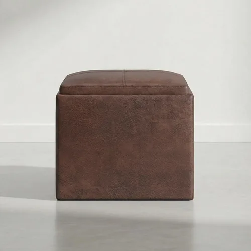 Vista 5 de SIMPLIHOME Rockwood - Otomana de almacenamiento en cubo con bandeja, otomana tapizada de cuero vegano de 17 pulgadas de ancho en marrón envejecido