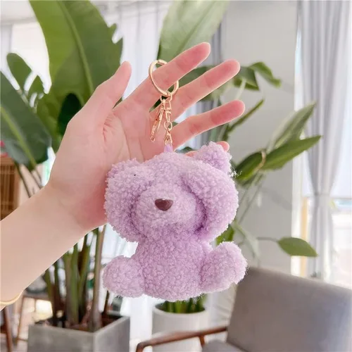 Vista 4 de 3 llaveros lindos de oso tímido de peluche esponjosos, mochila Kawaii con clips de peluche para bolso, accesorios colgantes peludos, Multi colorido