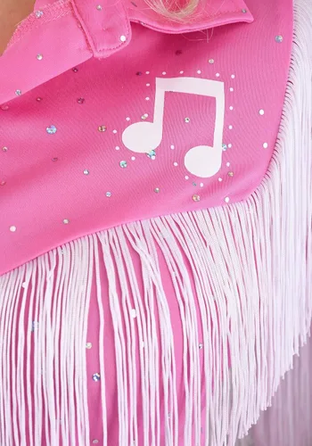 Vista 7 de Dolly - Disfraz de cantante de reina del país para mujer, disfraz de vaquera con flecos rosados con detalles holográficos para adultos