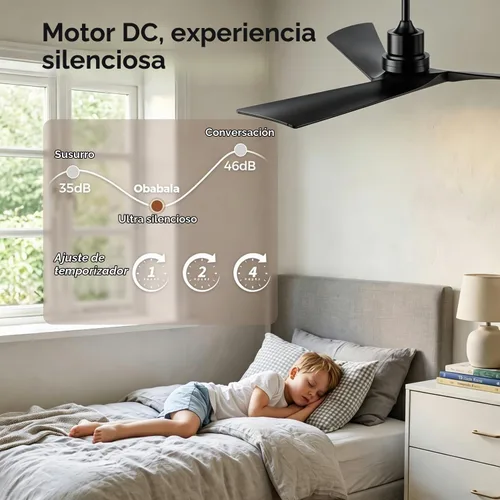 Vista 2 de Obabala Ventilador de techo de 52 pulgadas con control remoto, cuchillas de madera maciza, motor CC de 5000 CFM, silencioso, 35 dB, reversible, 6