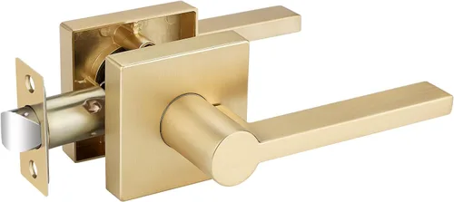 Vista 33 de EHOMEWARE Juego de manijas dobles para puerta delantera, paquete de 1 manija de puerta cuadrada de latón satinado, combinación de perilla de puerta