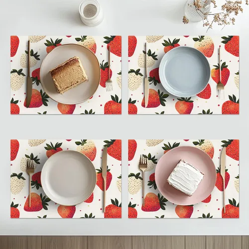 Vista 7 de Juego de 6 manteles individuales lavables con diseño de fresa dulce, para primavera y verano, frutas, resistentes al calor, de algodón y lino