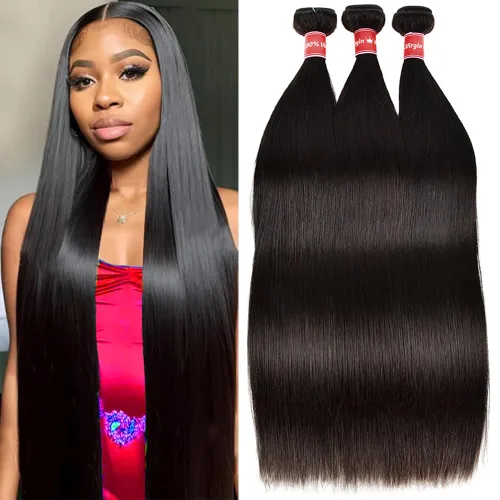 Vista 13 de Manojos de cabello humano lacio de 16, 18, 20 pulgadas, 12A, extensiones de cabello humano virgen brasileño 100% sin procesar, extensiones