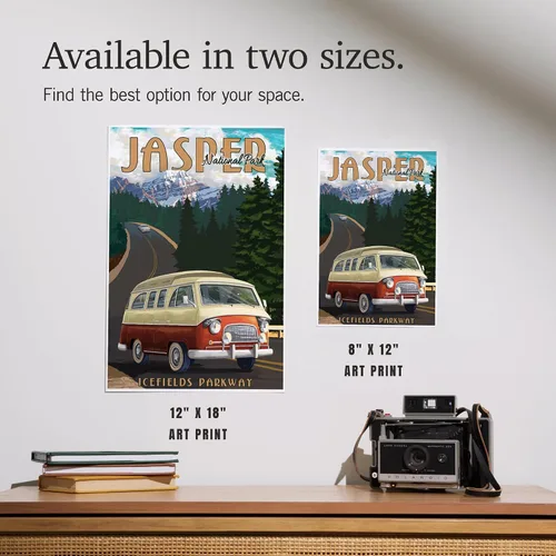 Vista 7 de Lantern Press Impresión artística de 12 x 18 pulgadas, Parque Nacional Jasper, Canadá, Icefields Parkway, Camper Van