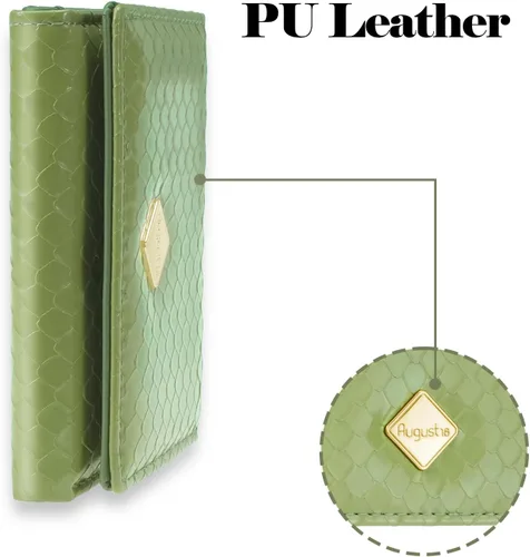 Vista 5 de Billetera triple para mujer, delgada para tarjetas de crédito, carteras de cuero con ventana de identificación, Verde, Trifold