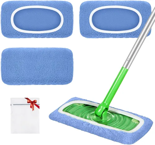 Vista 12 de Almohadillas de microfibra reutilizables compatibles con trapeador Swiffer Sweeper Mop Verde bosque
