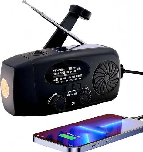 Vista 13 de Radio meteorológica de emergencia con manivela de emergencia de 18500mWh/5000mAh, radios solares iRonsnow NOAA/FM/AM, radio de supervivencia Rojo