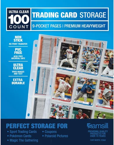 Vista 9 de Samsill Paquete de 40 protectores de páginas de 9 bolsillos, fundas para tarjetas de intercambio, páginas de béisbol para carpeta de 3 anillos