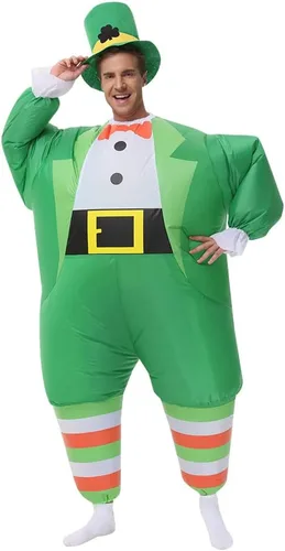Vista 2 de Disfraz inflable del día de San Patricio para adultos, hombres, mujeres, trébol verde, vestido de la suerte