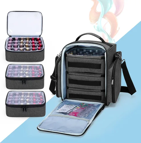 Vista 2 de Organizador de esmalte de uñas con capacidad para 72 botellas (15 ml. - 0.5 onzas líquidas), Negro Estuche grande para esmalte de uñas con 3