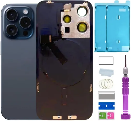 Vista 8 de Reemplazo de vidrio trasero de 14 pulgadas con placa y cable flexible y todas las piezas para iPhone 14 (azul, 6.1 pulgadas) + cinta impermeable +