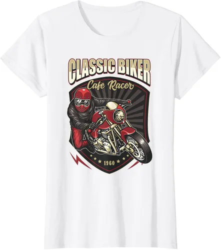 Vista 21 de Camiseta de motocicleta clásica Biker Cafe Racer para hombre, Negro, S