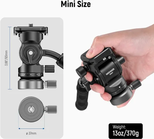 Vista 4 de NEEWER Trípode con cabeza fluida con base de nivelación +/-10° (37mm de diámetro), cabeza de pan y tilt de metal con placa QR tipo Arca, mango