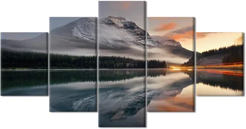 Vista 24 de TUMOVO 5 piezas de arte en lienzo para pared, hermoso castillo de piedra de cisne con paisajes naturales de selva al atardecer, paisajes naturales