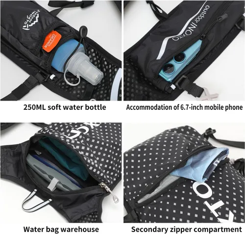 Vista 6 de INOXTO Running Hydration Vest Backpack,Lightweight Insulated Pack with 1.5L Water Bladder Bag Daypack for Trail Hiking Running Cycling Race Marathon