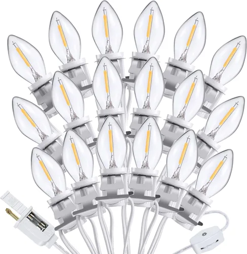 Vista 11 de Hohean Meonum - Cable de accesorios con 10 bombillas LED, cable de luz C7 de aldea navideña con dos fusibles de repuesto, cadena de luces de molde