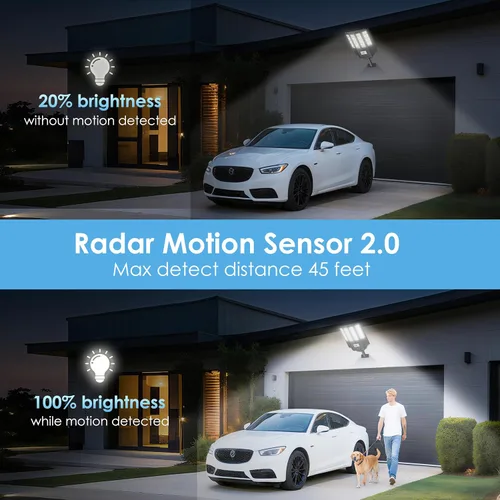 Vista 3 de 1200W Luces solares de calle al aire libre impermeables, luz solar de gran angular alimentada del anochecer al amanecer, control remoto y sensor