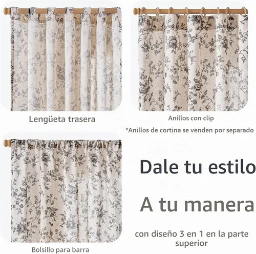 Vista 7 de jinchan Amlie - Cortinas florales de lino de 63 pulgadas de largo para sala de estar, dormitorio, casa de campo, cortinas de decoración de campo