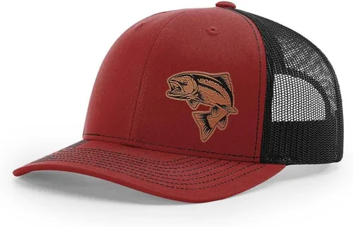 Vista 59 de Sombrero de pesca de salmón con parche de cuero grabado láser Richardson 112 Snapback Trucker Cap