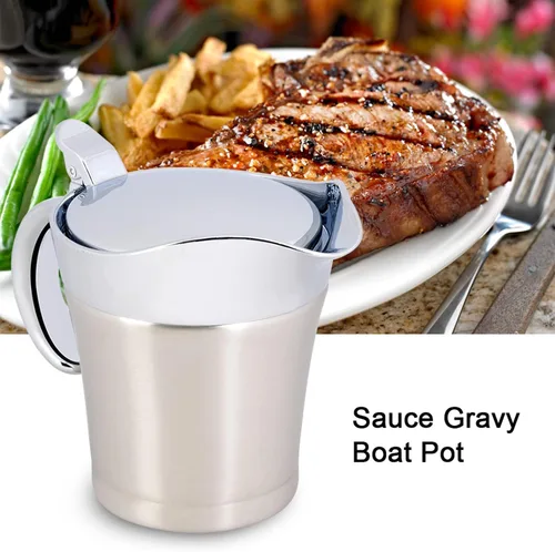 Vista 5 de Salsa de 15.2 fl oz, olla de salsa, acero inoxidable 304 con aislamiento térmico de doble pared, recipiente para servir bebidas, olla de cocina