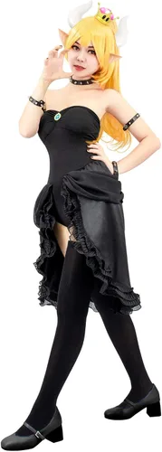Vista 2 de C-ZOFEK Disfraz de Bowsette para mujer vestido negro con accesorios
