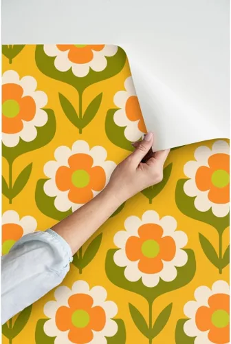 Vista 3 de Spoonflower Papel tapiz retro floral Groovy Peel and Stick