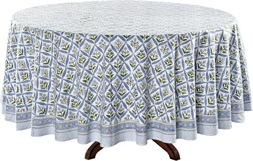 Vista 117 de Ridhi Mantel redondo estampado a mano color rosa flamenco 110 pulgadas 100%