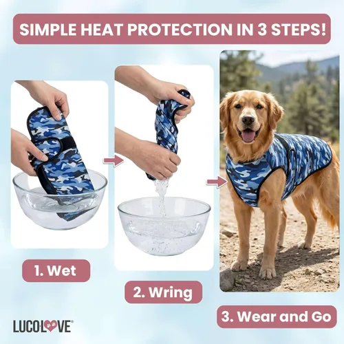 Vista 5 de Chaleco refrescante para perro, chaqueta de refrigeración de microfibra de 2 capas, azul, talla XS Longer cooling duration, balanced comfort, UV