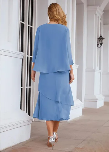 Vista 2 de Vestidos de noche formales de gasa para madre de la novia con chaqueta, vestido de madre del novio, talla grande