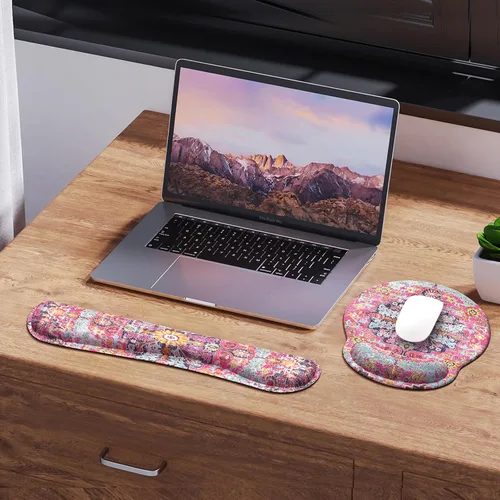 Vista 7 de iLeadon Juego de alfombrillas ergonómicas para mouse con reposamuñecas, diseño bohemio, fácil de escribir y aliviar el dolor, base antideslizante