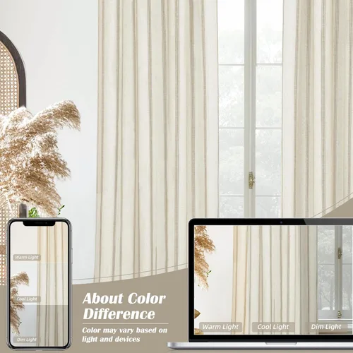 Vista 7 de DriftAway Cortinas opacas de mezcla de lino de granja de 90 pulgadas de largo para dormitorio, cortinas de lino con estampado de rayas verticales