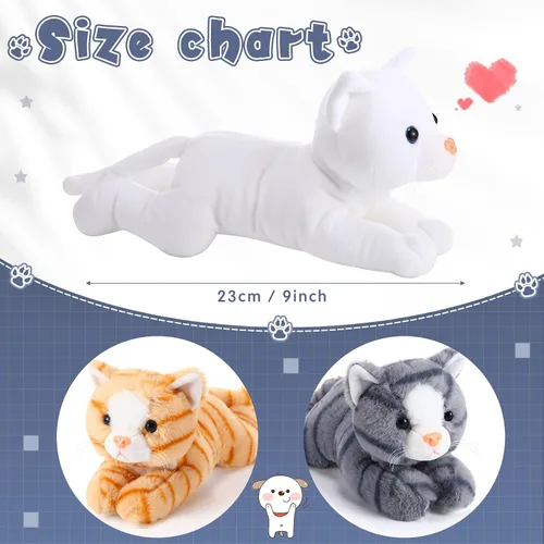 Vista 2 de 3 piezas de peluche de gato de 9 pulgadas, regalo para baby shower, regalos de fiesta, lindos juguetes de peluche para gatos pequeños, suministros