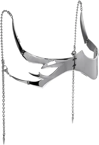 Vista 3 de L'VOW Unisex Cyber Punk Liquid Silver Steel Half Mask Y2K Lujo Irregular Joyería Cadena Cara Cyborg Pendientes Accesorios